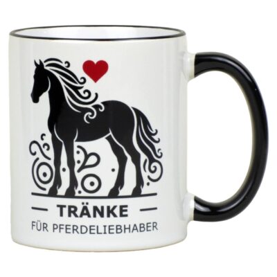 Keramik Tasse mit elegantem Pferdemotiv und Herz – ‘Tränke für Pferdeliebhaber’ – 330ml
