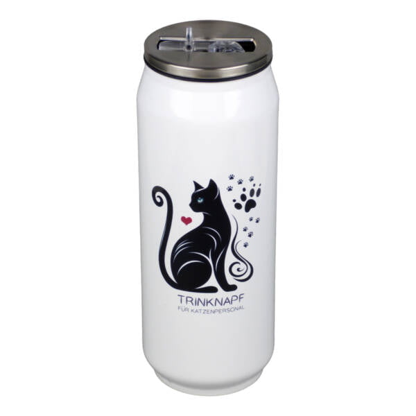 ‘Katzenpersonal’ Isolierbecher mit Trinkhalm – Edelstahl Getränkedose für Katzenfreunde, 500ml