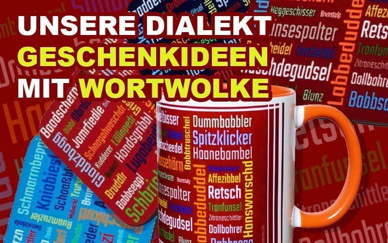 Dialekt Artikel in Mundart mit Dialektwörtern als Wortwolke