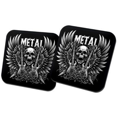 Heavy Metal Geschenk im Totenkopf Design – Untersetzer Geschenk für Fans, 9×9 cm, 2er Set