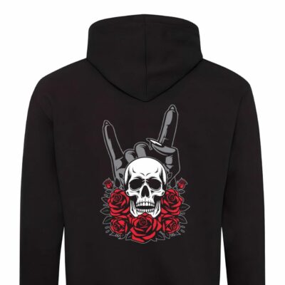 Cooles Gothic Heavy Metal Hoodie mit Totenkopf und Metal Handzeichen | Damen | 2-farbig | Kapuze