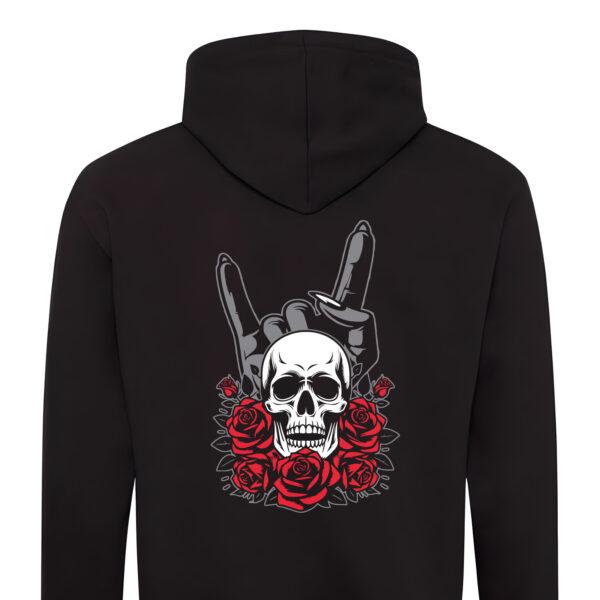 Cooles Gothic Heavy Metal Hoodie mit Totenkopf und Metal Handzeichen | Damen | 2-farbig | Kapuze