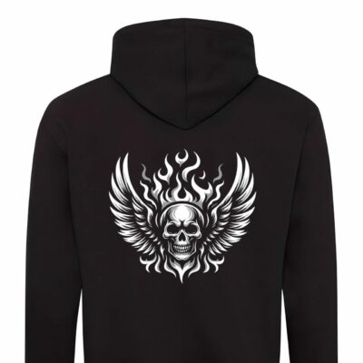 Heavy-Metal Hoodie mit Totenkopf Design auf dem Rücken für Metalheads