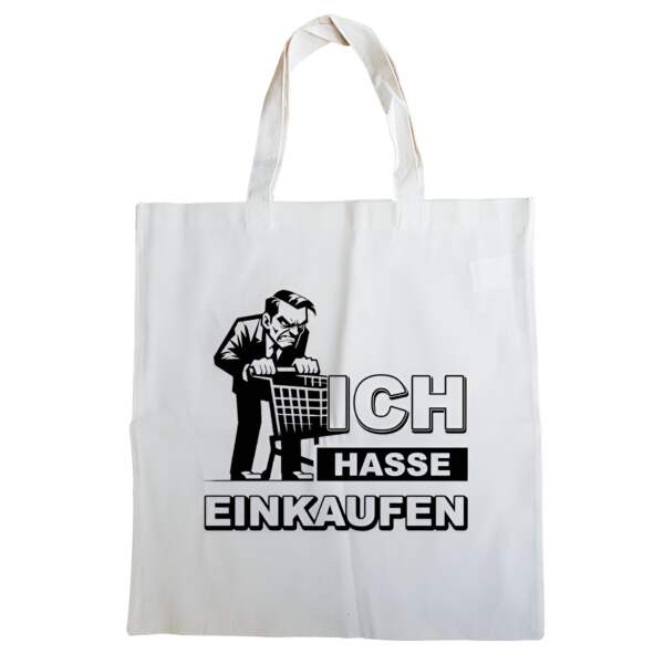Witzige Einkaufstasche mit Spruch 'Ich hasse Einkaufen' – Aus Baumwolle, 38x42 cm
