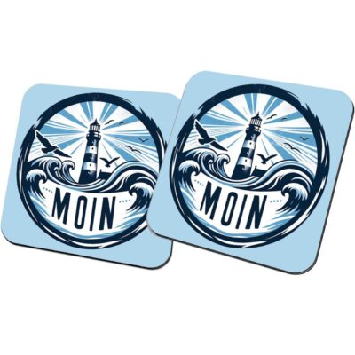 Maritime Untersetzer mit Leuchtturm Motiv als Geschenk im Moin Design – 9x9cm