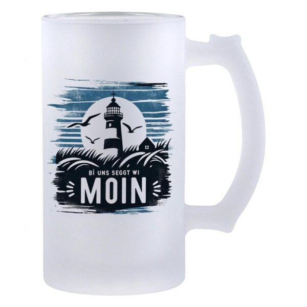 Maritimes Bierglas Geschenk mit Motiv ‚Bi uns seggt wi Moin‘, 470ml