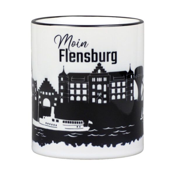 Stilvolle Moin Flensburg Skyline Tasse mit Wahrzeichen | Städtetasse als Flensburg Souvenir | 330 ml