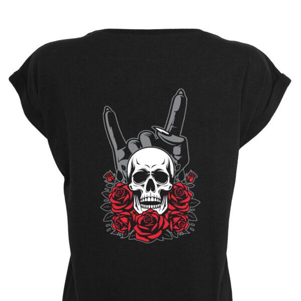 Gothic T Shirt Damen mit Totenkopf und Metal Hand | Cooles Geschenk für Gothic- und Heavy Metal Frauen