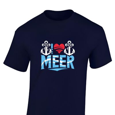 Maritimes Shirt ‘I love Meer’ mit Anker Motiv für Herren, Größen M bis 3XL