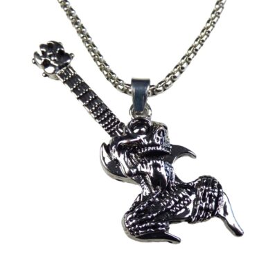 Heavy Metal Kette mit Totenkopf E-Gitarren Anhänger | Geschenk für Heavy Metal Fans, Rocker, Biker