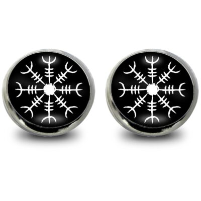 Wikinger Ohrstecker für Damen und Herren | Mit Aegishjalmur / Helm of Awe Symbol | Handmade Cabochon Ohrschmuck