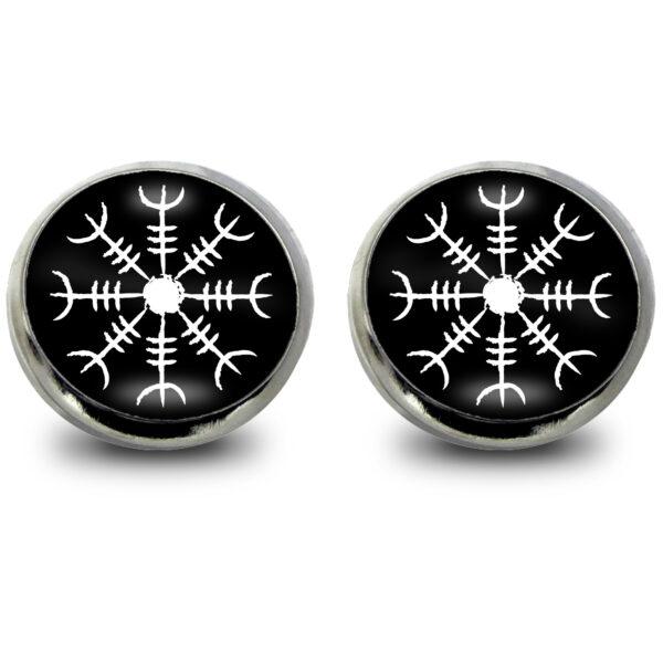 Wikinger Ohrstecker für Damen und Herren | Mit Aegishjalmur / Helm of Awe Symbol | Handmade Cabochon Ohrschmuck